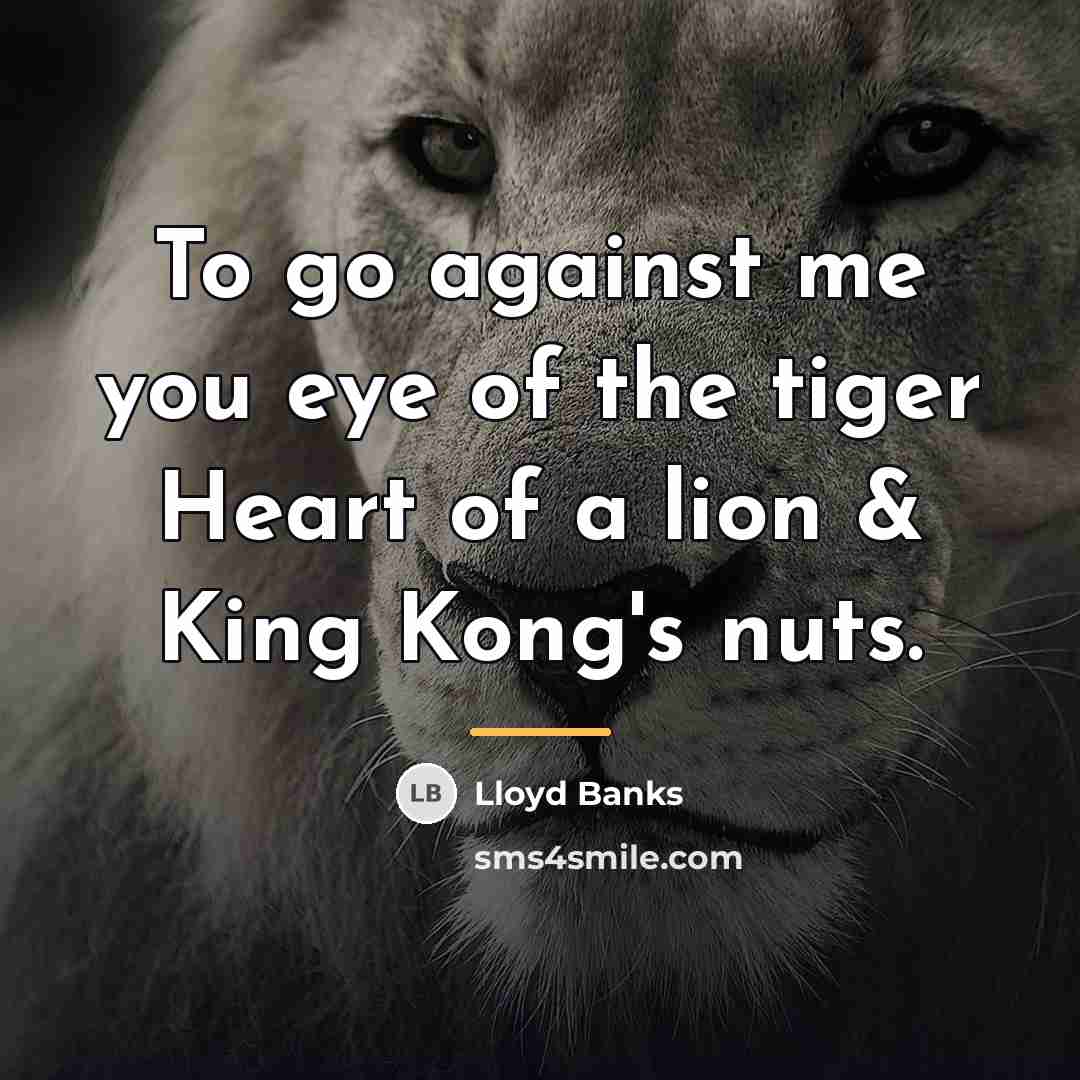 “To go against me you eye of the tiger Heart…” quote by Lloyd Banks