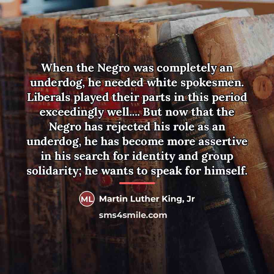 “When the Negro was completely an underdog, he needed white…” quote by Martin Luther King, Jr