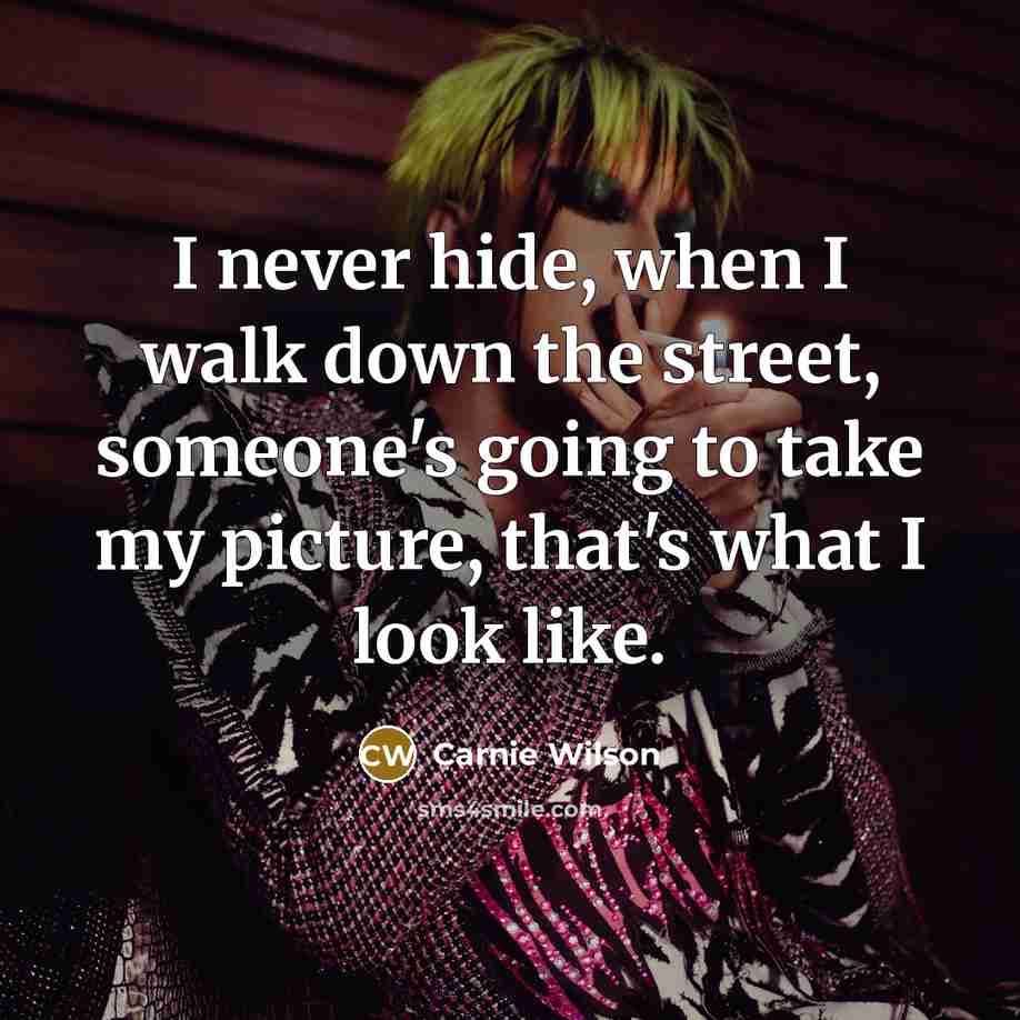 “I never hide, when I walk down the street, someone's…” quote by Carnie Wilson