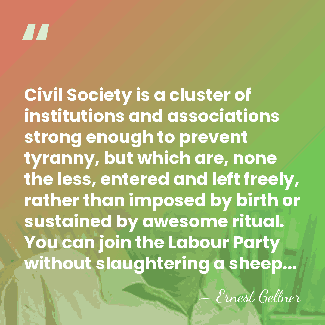 Civil Society is a cluster of institutions and associations strong enough to&hellip; - Ernest Gellner