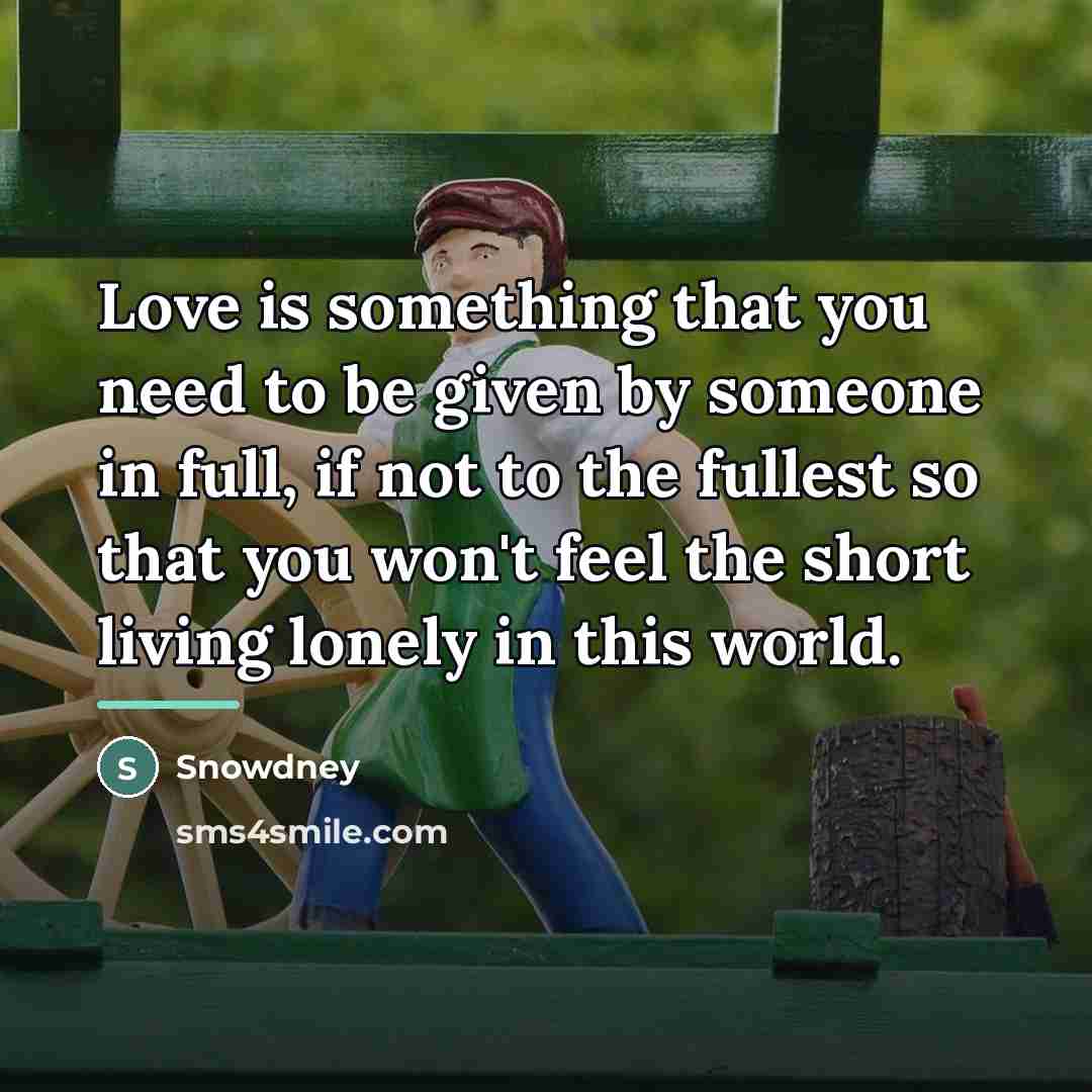 “Love is something that you need to be given by…” quote by Snowdney
