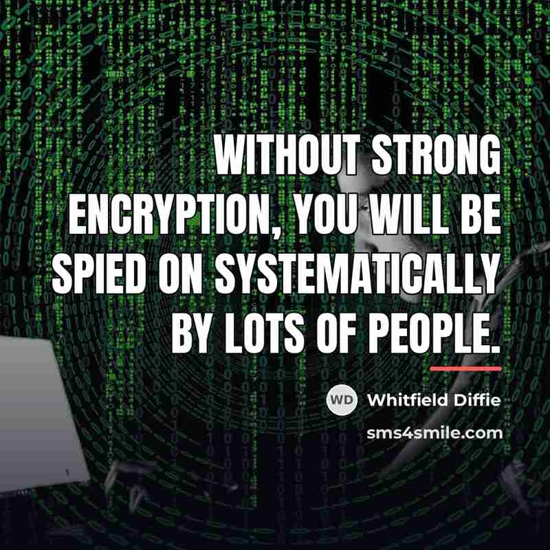 “Without strong encryption, you will be spied on systematically by…” quote by Whitfield Diffie