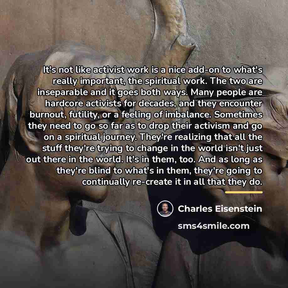 “It's not like activist work is a nice add-on to…” quote by Charles Eisenstein