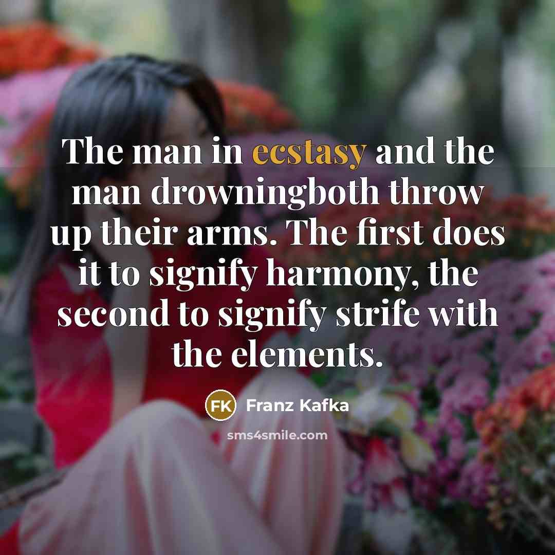 “The man in ecstasy and the man drowningboth throw up…” quote by Franz Kafka