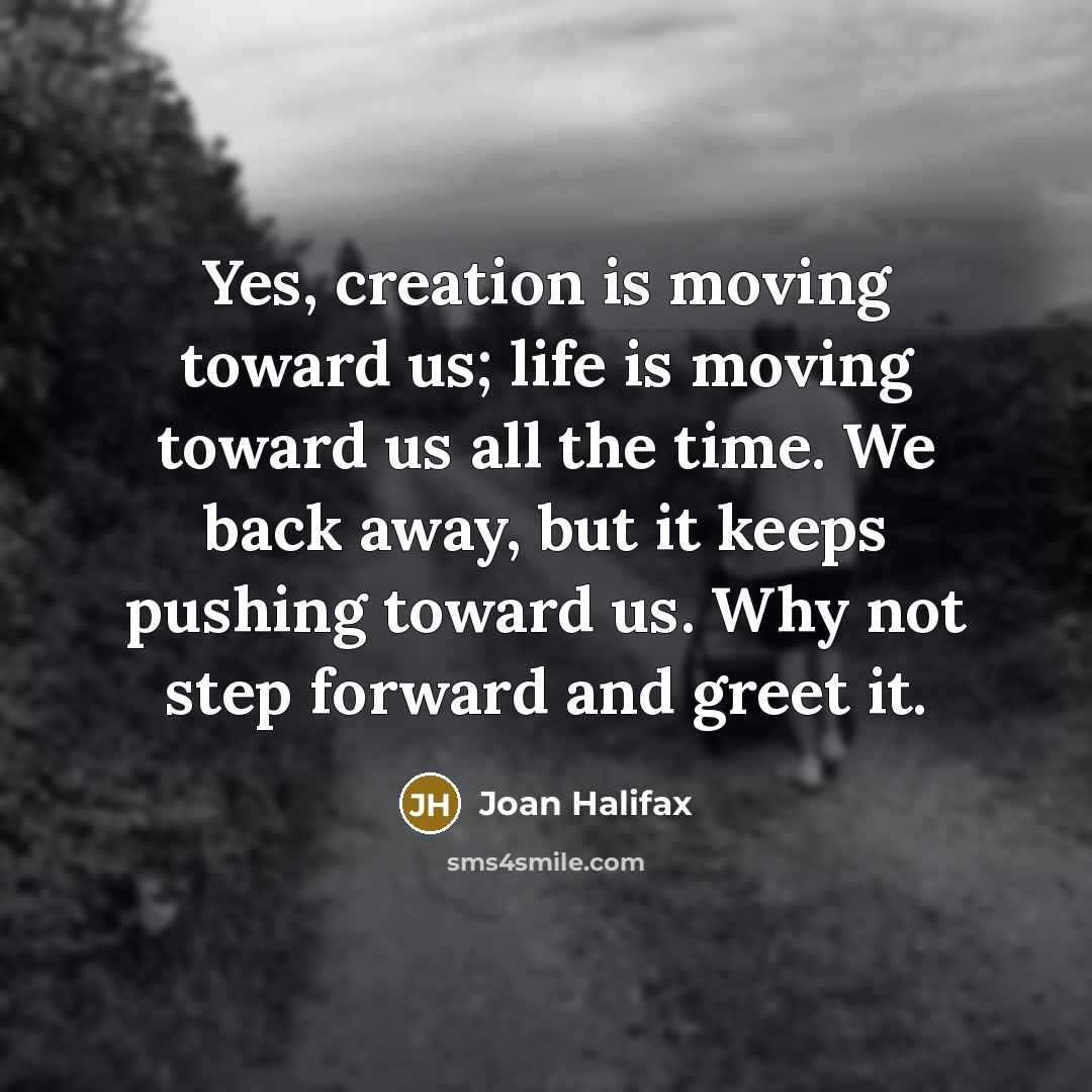 “Yes, creation is moving toward us; life is moving toward…” quote by Joan Halifax