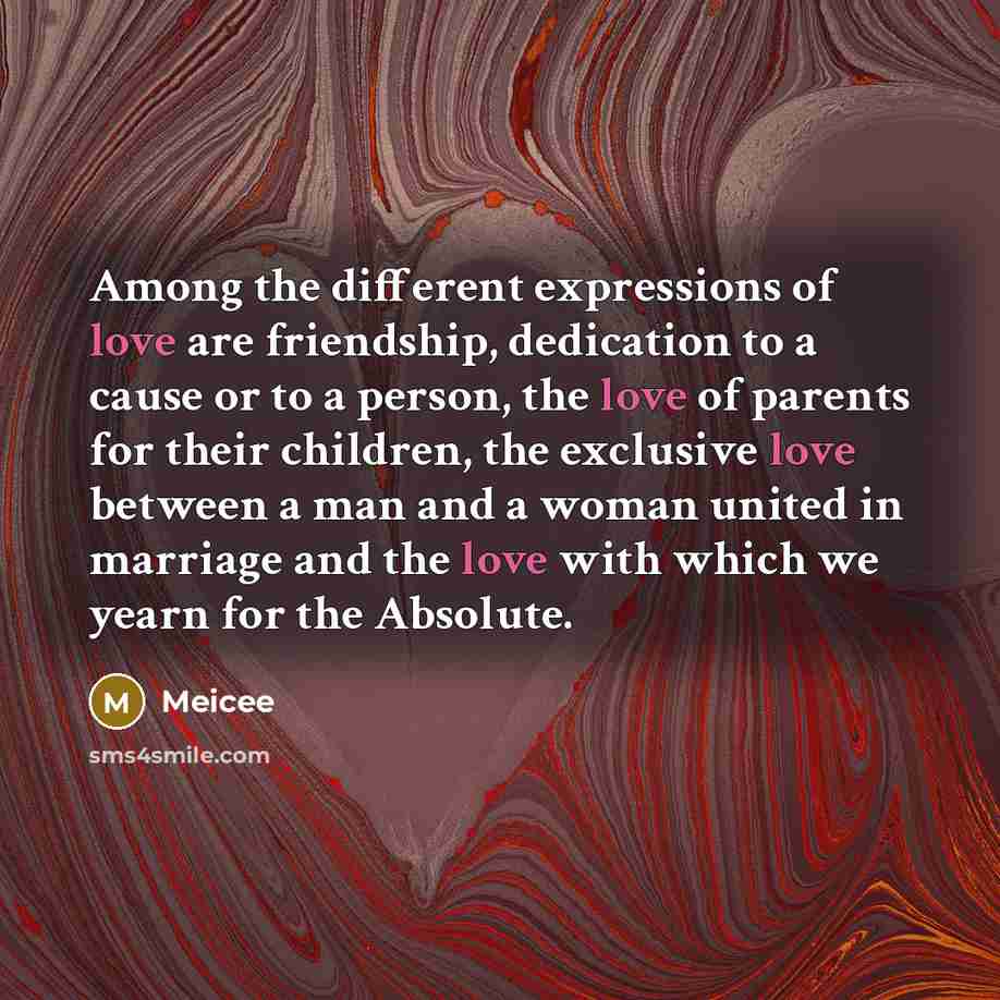 “Among the different expressions of love are friendship, dedication to…” quote by Meicee