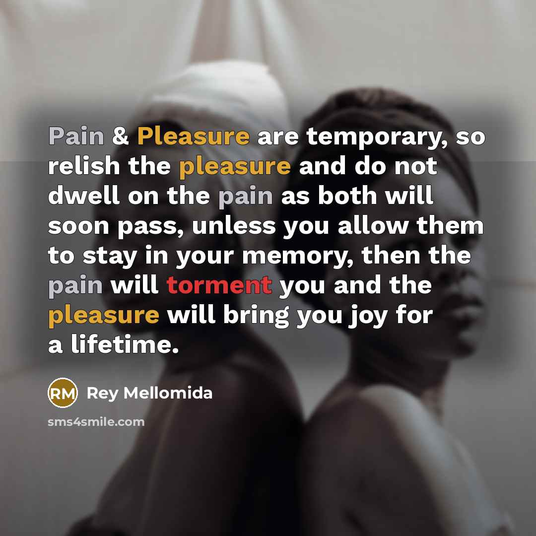 “Pain & Pleasure are temporary, so relish the pleasure and…” quote by Rey Mellomida