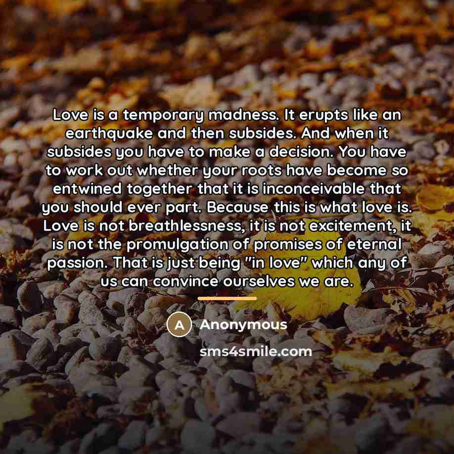 “Love is a temporary madness. It erupts like an earthquake…” quote by Anonymous