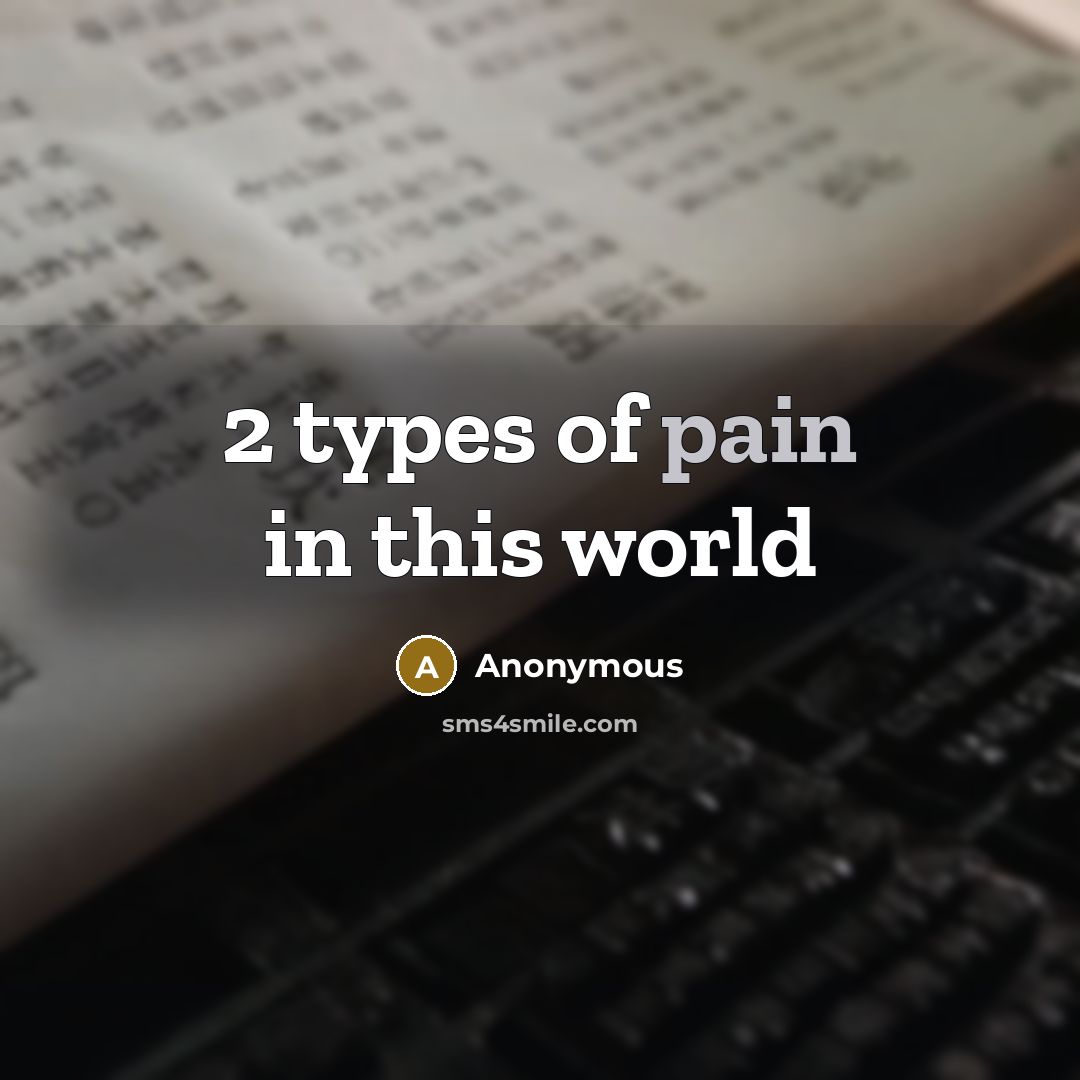 “2 types of pain in this world…” quote by Anonymous