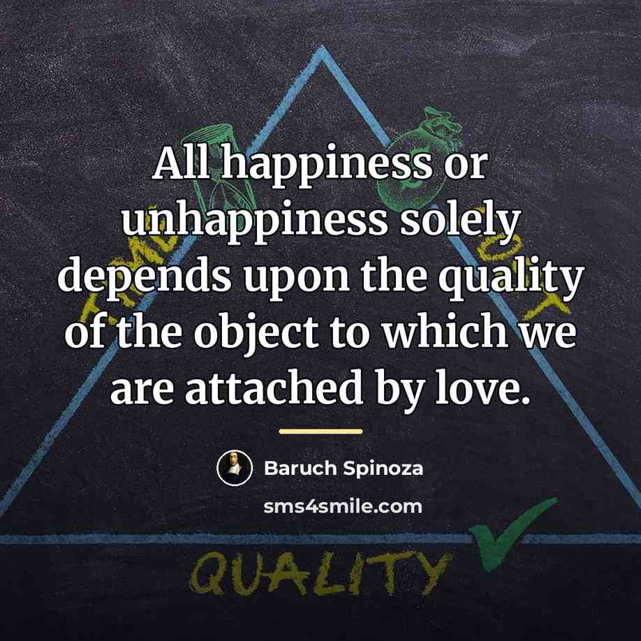 “All happiness or unhappiness solely depends upon the quality of…” quote by Baruch Spinoza