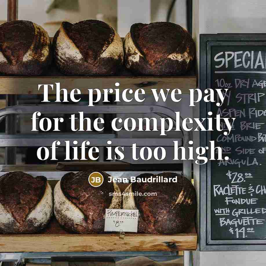 “The price we pay for the complexity of life is…” quote by Jean Baudrillard