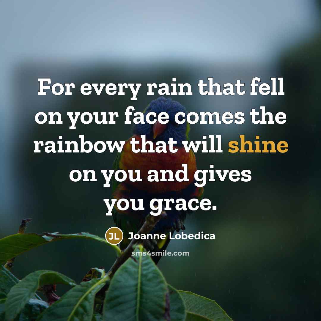 “For every rain that fell on your face comes the…” quote by Joanne Lobedica