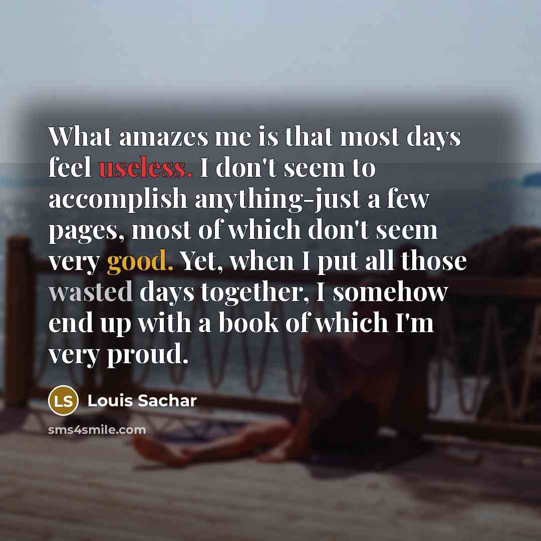 “What amazes me is that most days feel useless. I…” quote by Louis Sachar