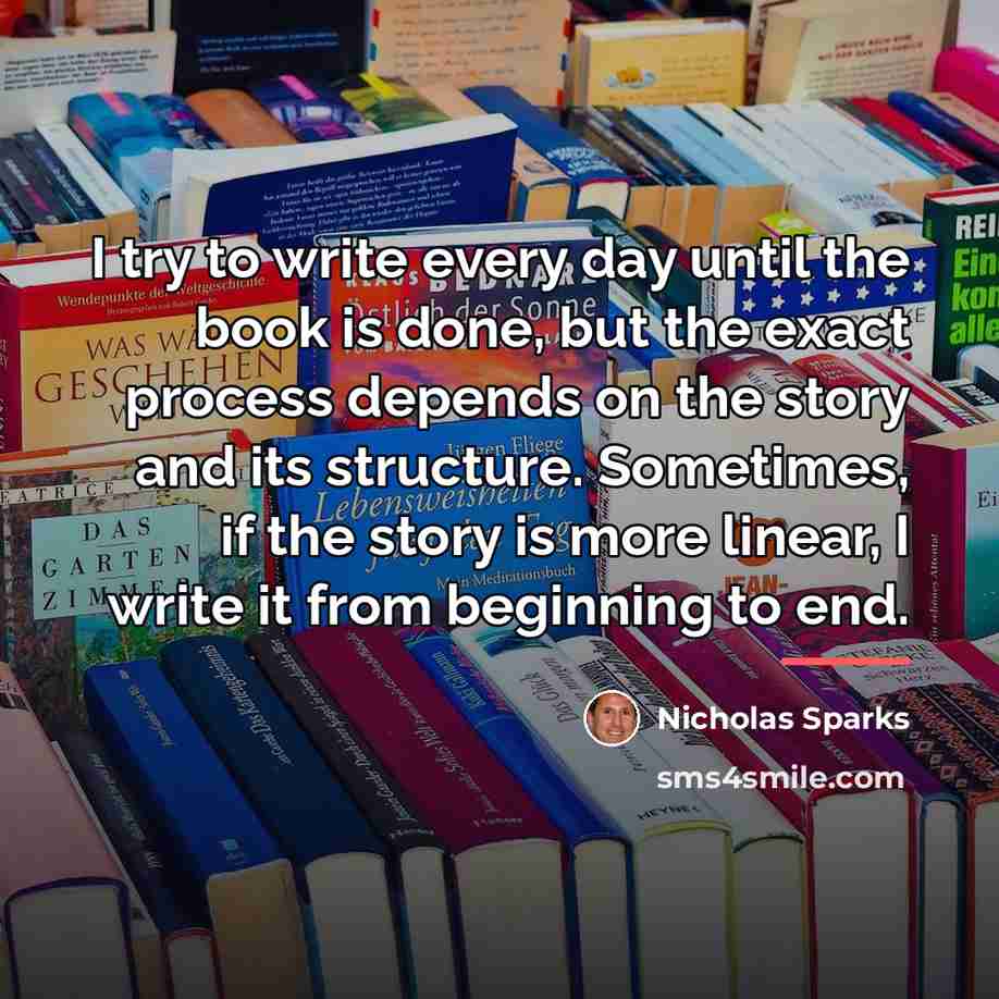 “I try to write every day until the book is…” quote by Nicholas Sparks
