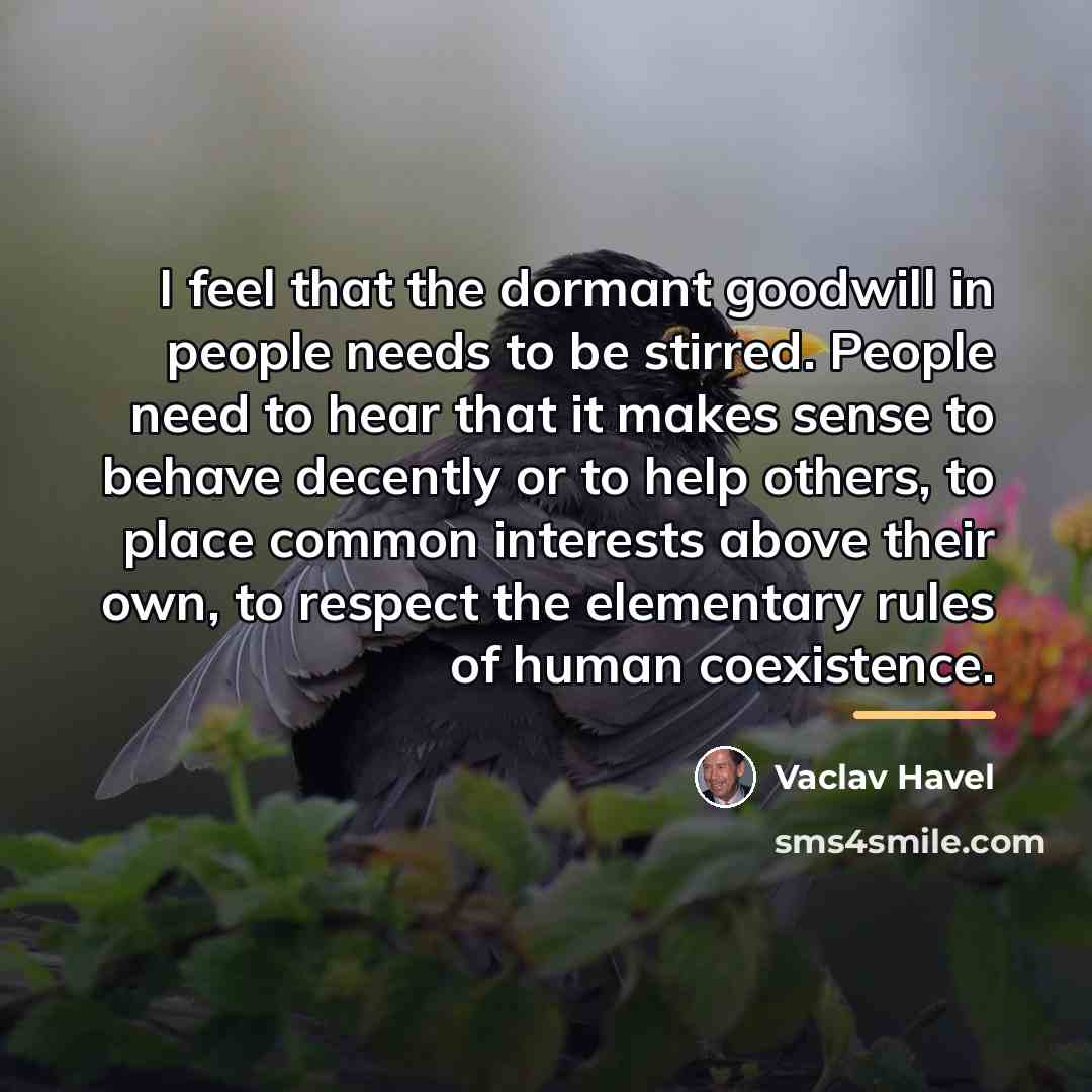 “I feel that the dormant goodwill in people needs to…” quote by Vaclav Havel