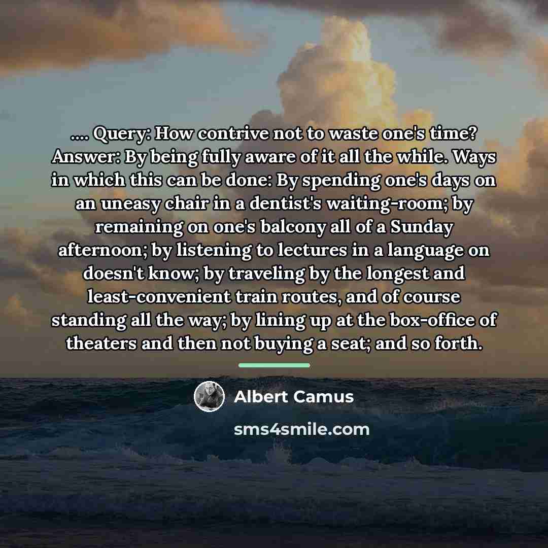 “. Query: How contrive not to waste one's time? Answer:…” quote by Albert Camus