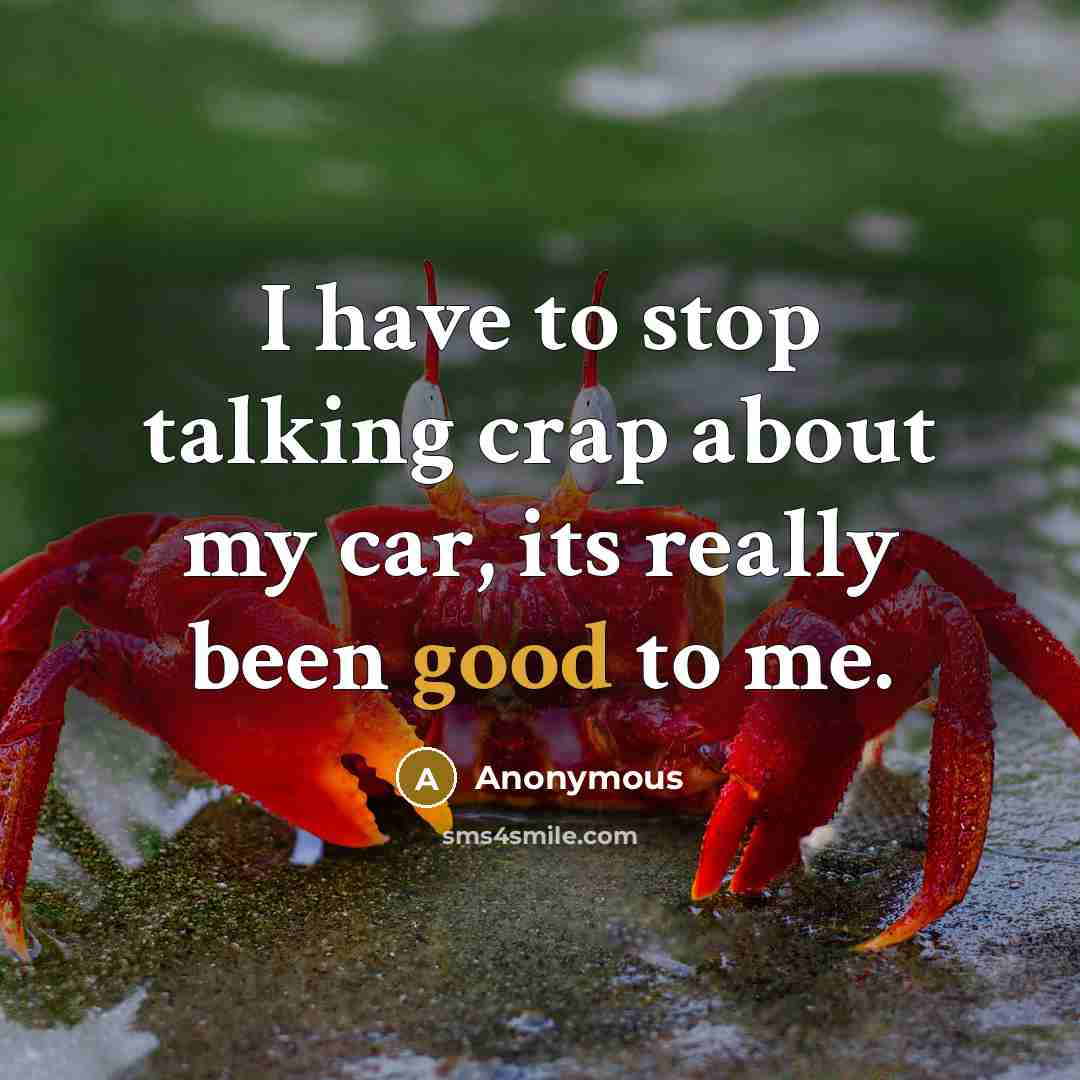 “I have to stop talking crap about my car, its really been good to me.” quote by Anonymous