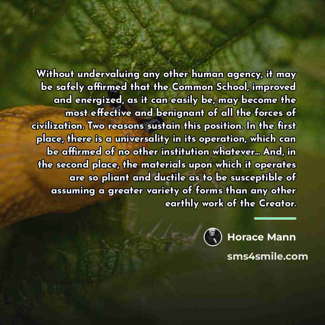 “Without undervaluing any other human agency, it may be safely…” quote by Horace Mann