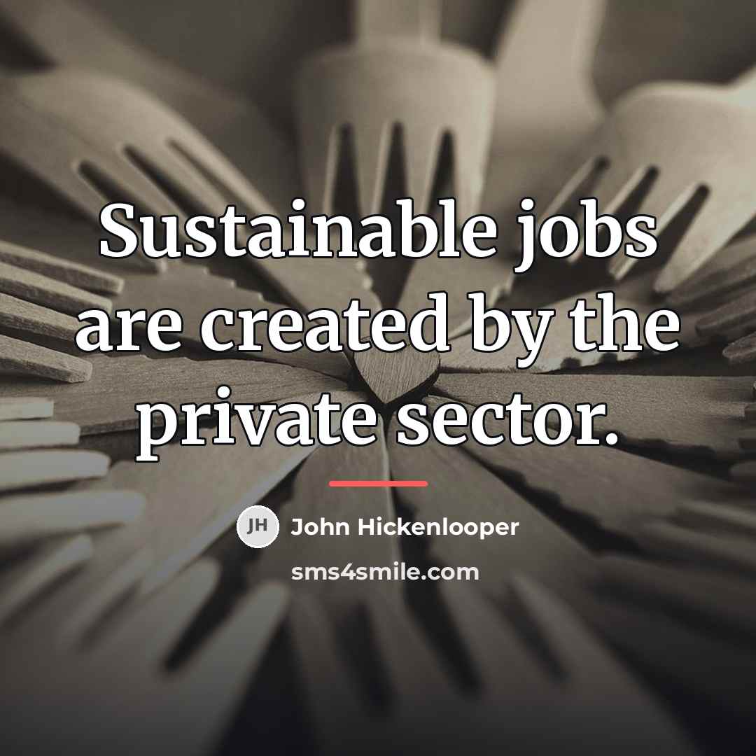 “Sustainable jobs are created by the private sector.…” quote by John Hickenlooper