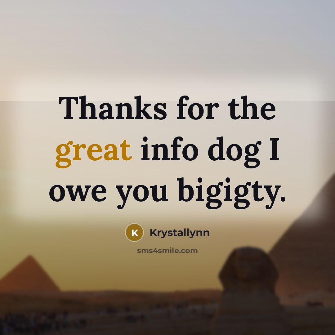 “Thanks for the great info dog I owe you bigigty.…” quote by Krystallynn