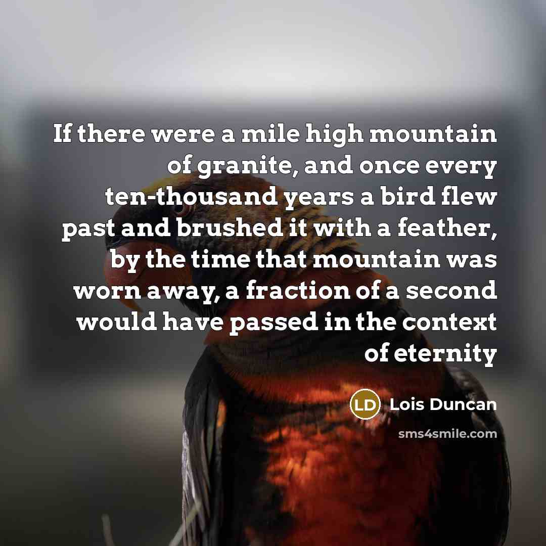 “If there were a mile high mountain of granite, and…” quote by Lois Duncan