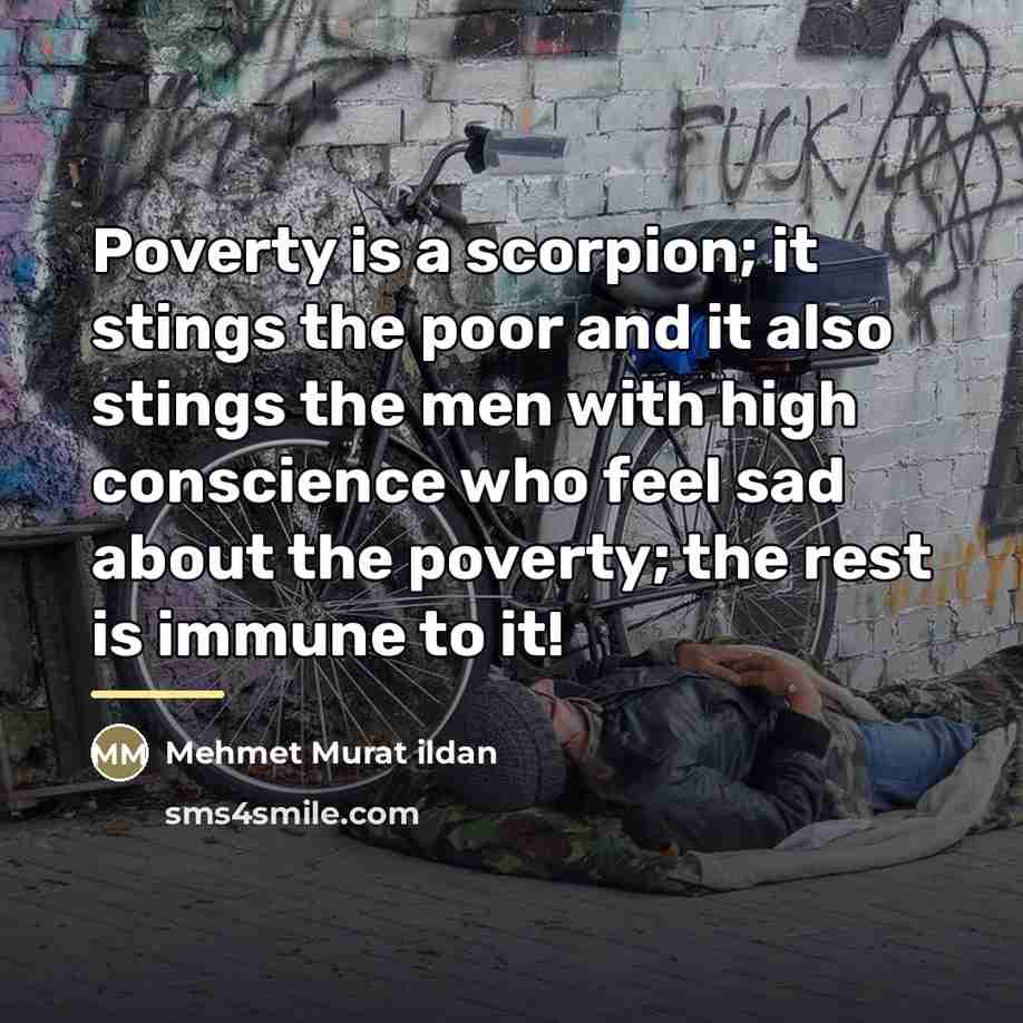 “Poverty is a scorpion; it stings the poor and it…” quote by Mehmet Murat Ildan