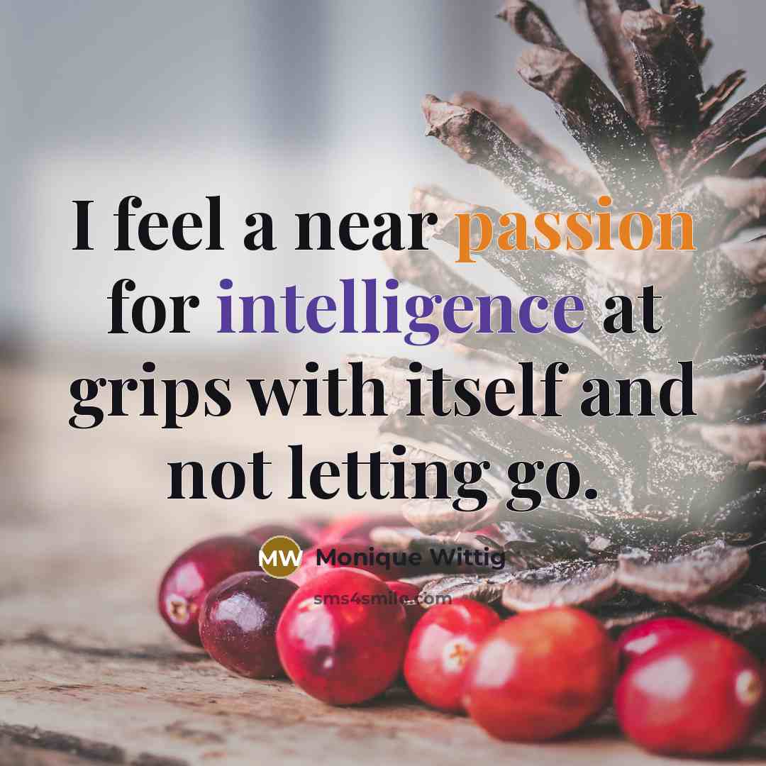 “I feel a near passion for intelligence at grips with…” quote by Monique Wittig