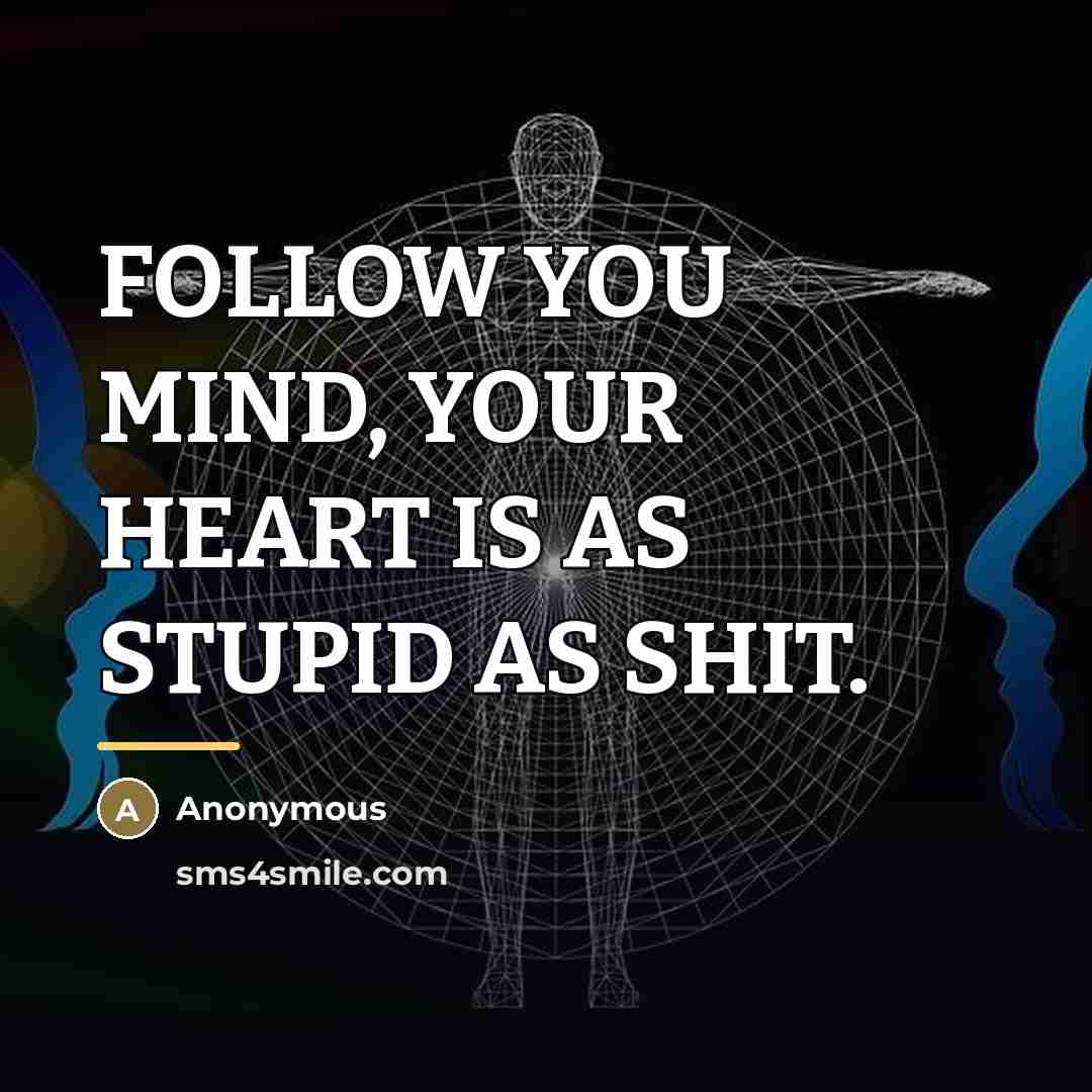 “FOLLOW YOU MIND, YOUR HEART IS AS STUPID AS SHIT.…” quote by Anonymous