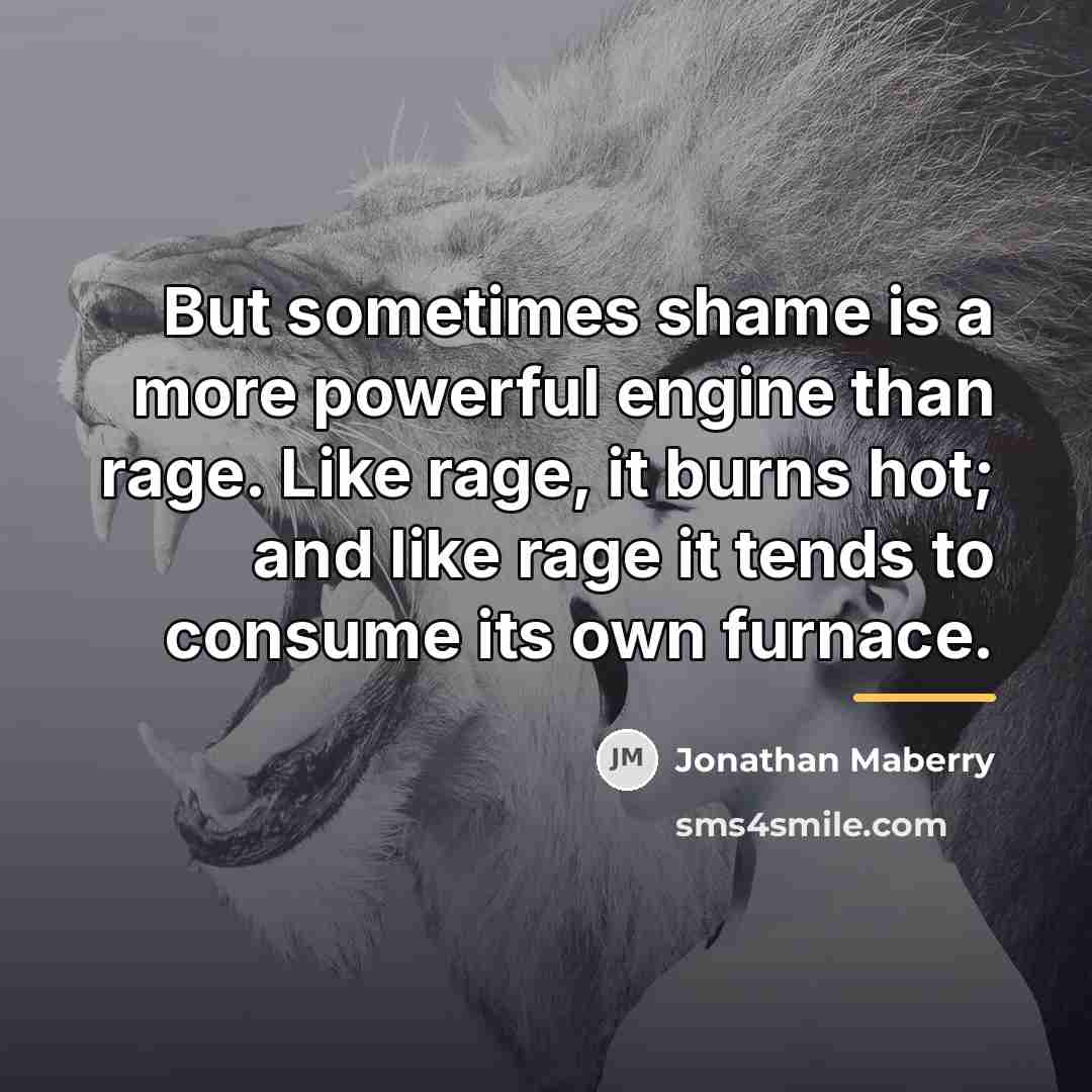 “But sometimes shame is a more powerful engine than rage.…” quote by Jonathan Maberry