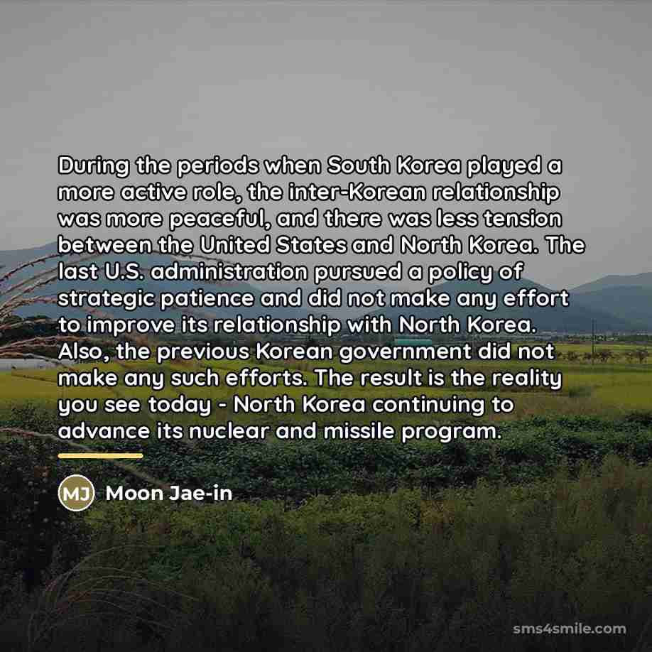 “During the periods when South Korea played a more active…” quote by Moon Jae-in