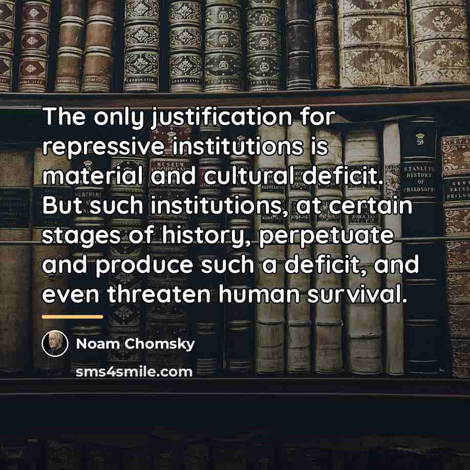 “The only justification for repressive institutions is material and cultural…” quote by Noam Chomsky