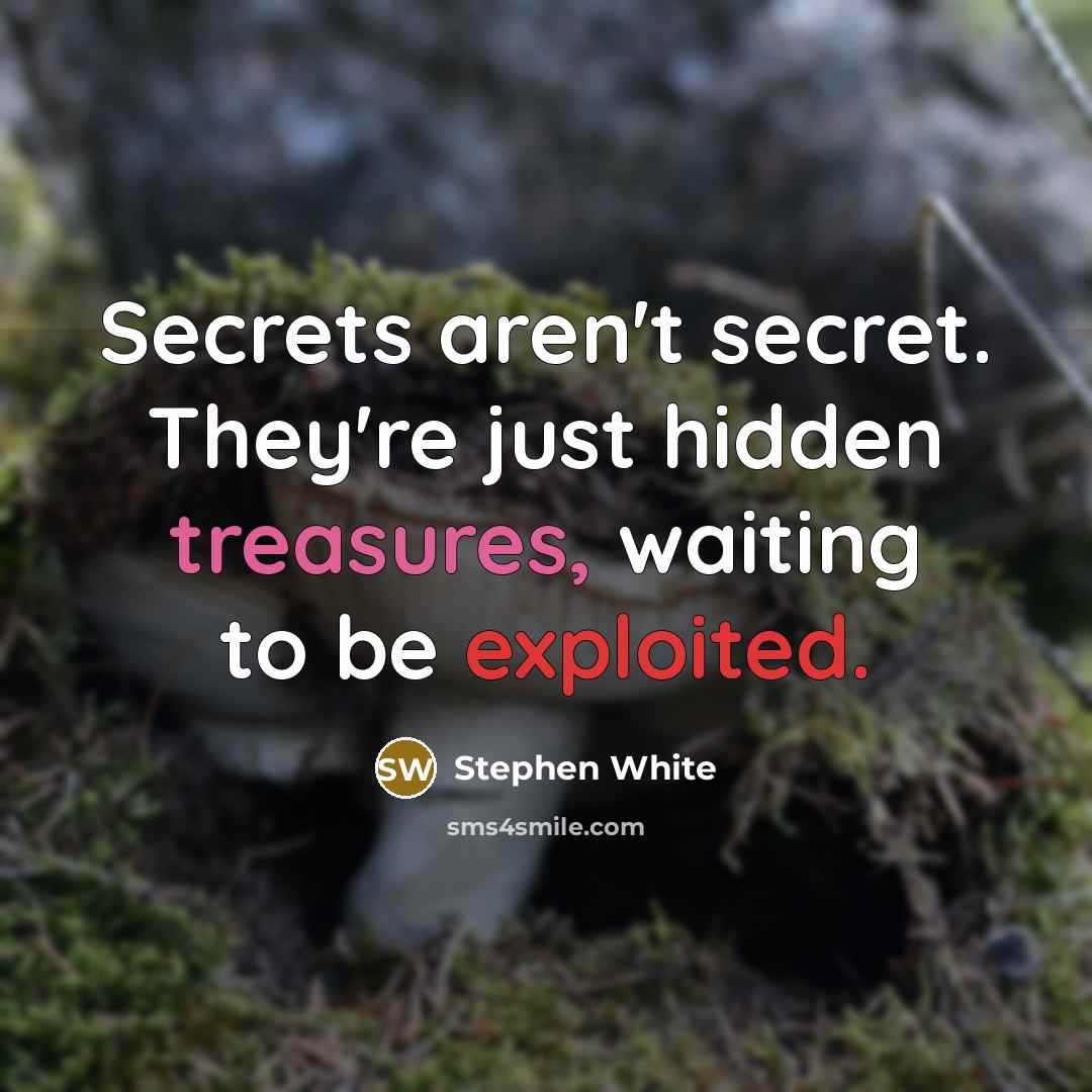 “Secrets aren't secret. They're just hidden treasures, waiting to be exploited.” quote by Stephen White