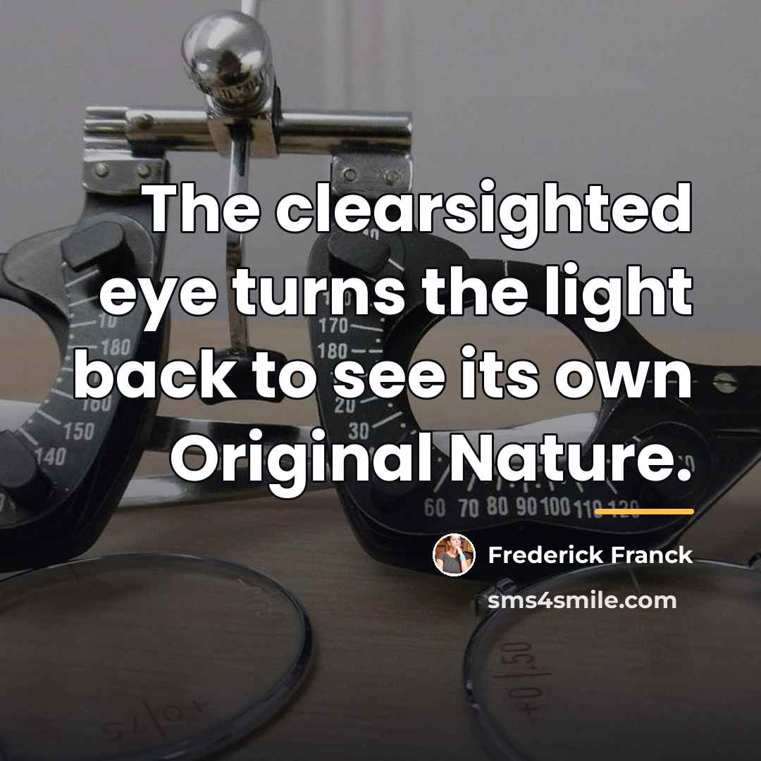 “The clearsighted eye turns the light back to see its…” quote by Frederick Franck