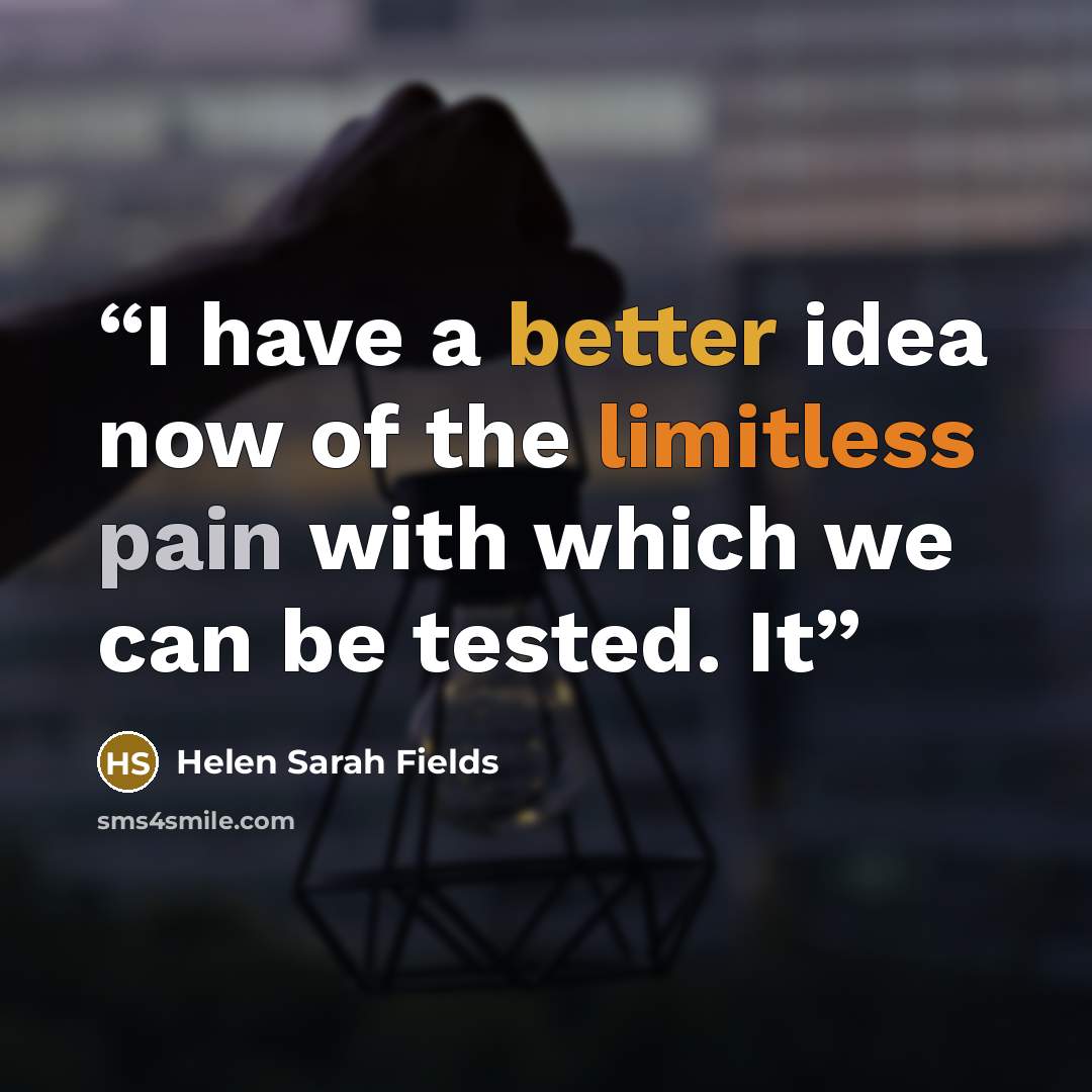 “I have a better idea now of the limitless pain with which we can be tested. It” quote by Helen Sarah Fields