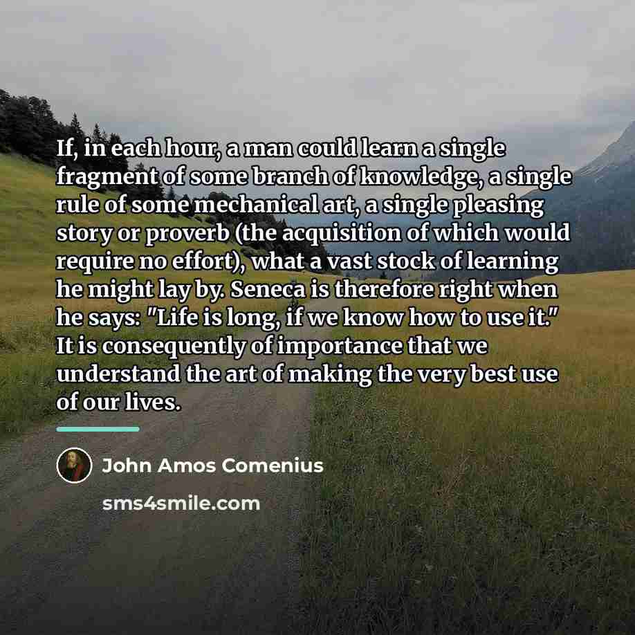 “If, in each hour, a man could learn a single…” quote by John Amos Comenius