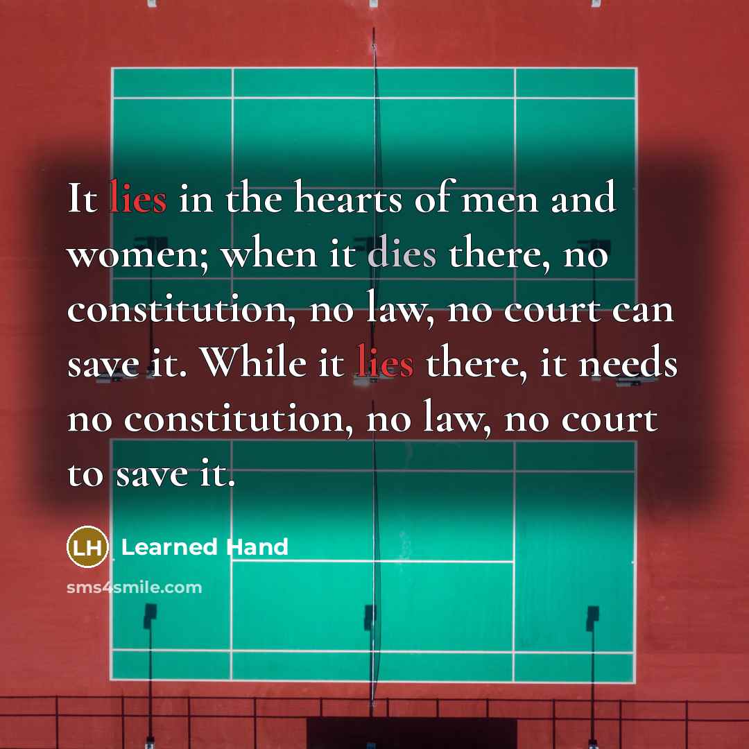“It lies in the hearts of men and women; when…” quote by Learned Hand