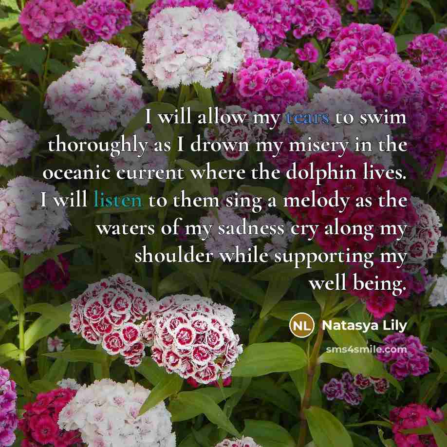 “I will allow my tears to swim thoroughly as I…” quote by Natasya Lily