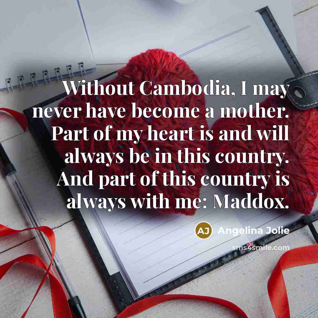 “Without Cambodia, I may never have become a mother. Part of my heart is and will always be in this country. And part of this country is always with me: Maddox.” quote by Angelina Jolie