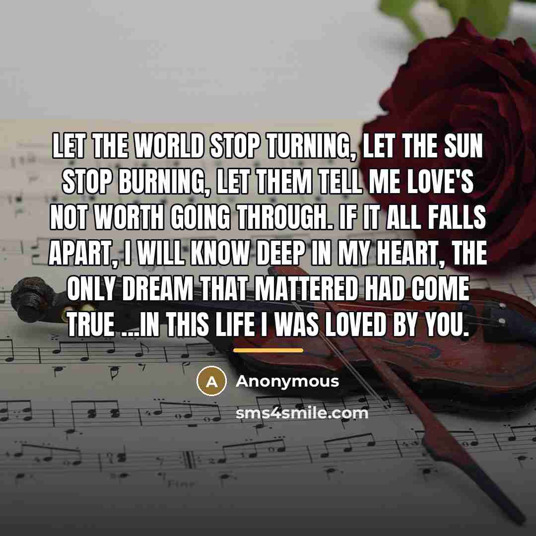 “Let the world stop turning, Let the sun stop burning,…” quote by Anonymous