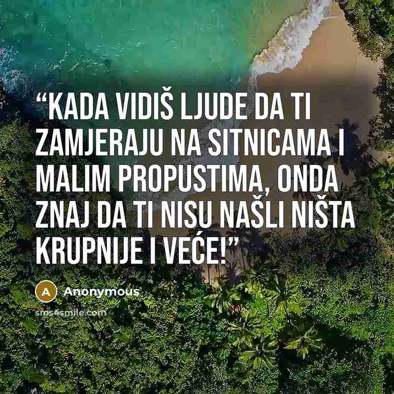 “Kada vidiš ljude da ti zamjeraju na sitnicama i malim propustima, onda znaj da ti nisu našli ništa krupnije i veće!” quote by Anonymous
