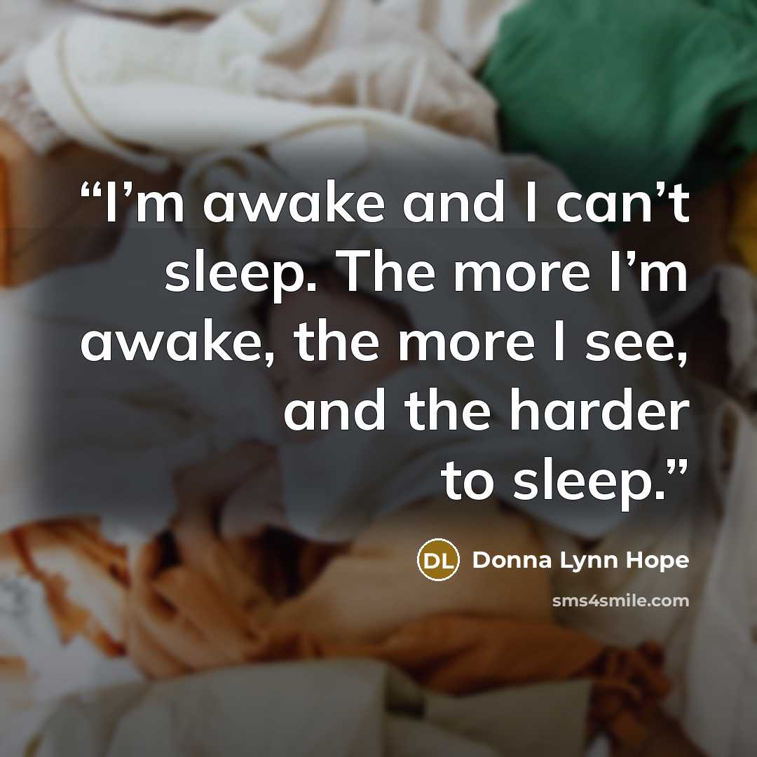 “I’m awake and I can’t sleep. The more I’m awake, the more I see, and the harder to sleep.” quote by Donna Lynn Hope