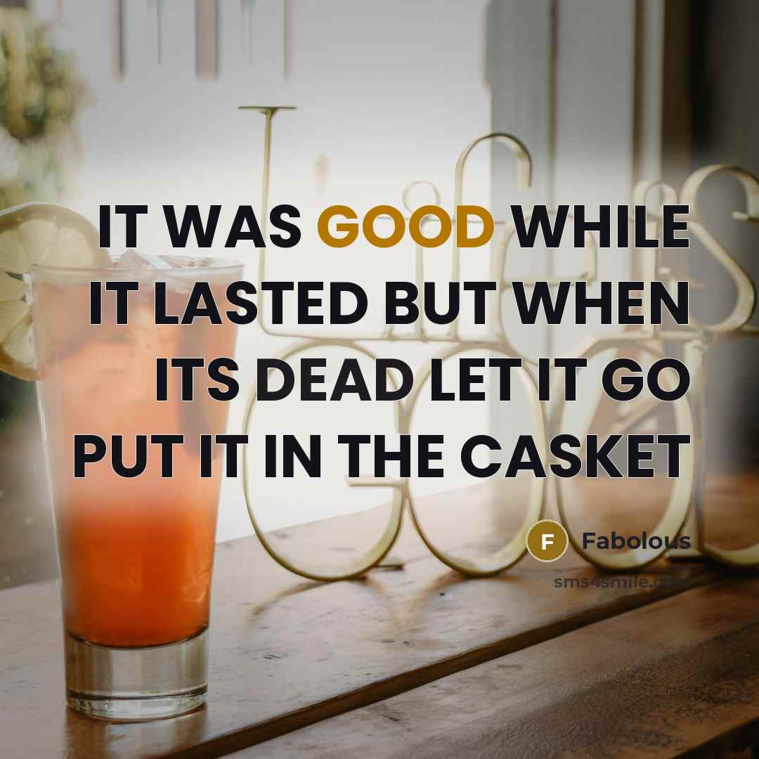 “IT WAS GOOD WHILE IT LASTED BUT WHEN ITS DEAD LET IT GO PUT IT IN THE CASKET” quote by Fabolous