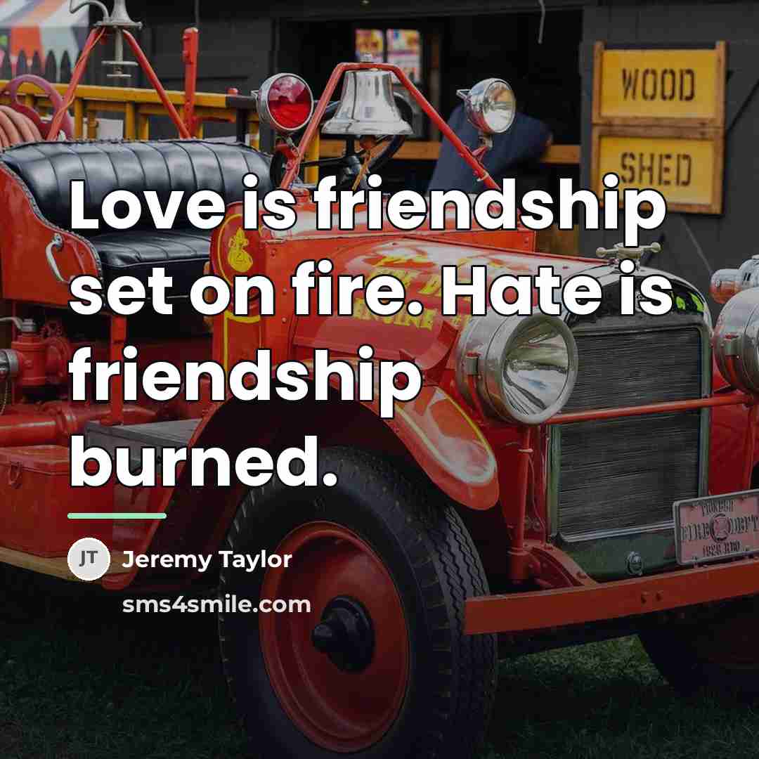 “Love is friendship set on fire. Hate is friendship burned.…” quote by Jeremy Taylor