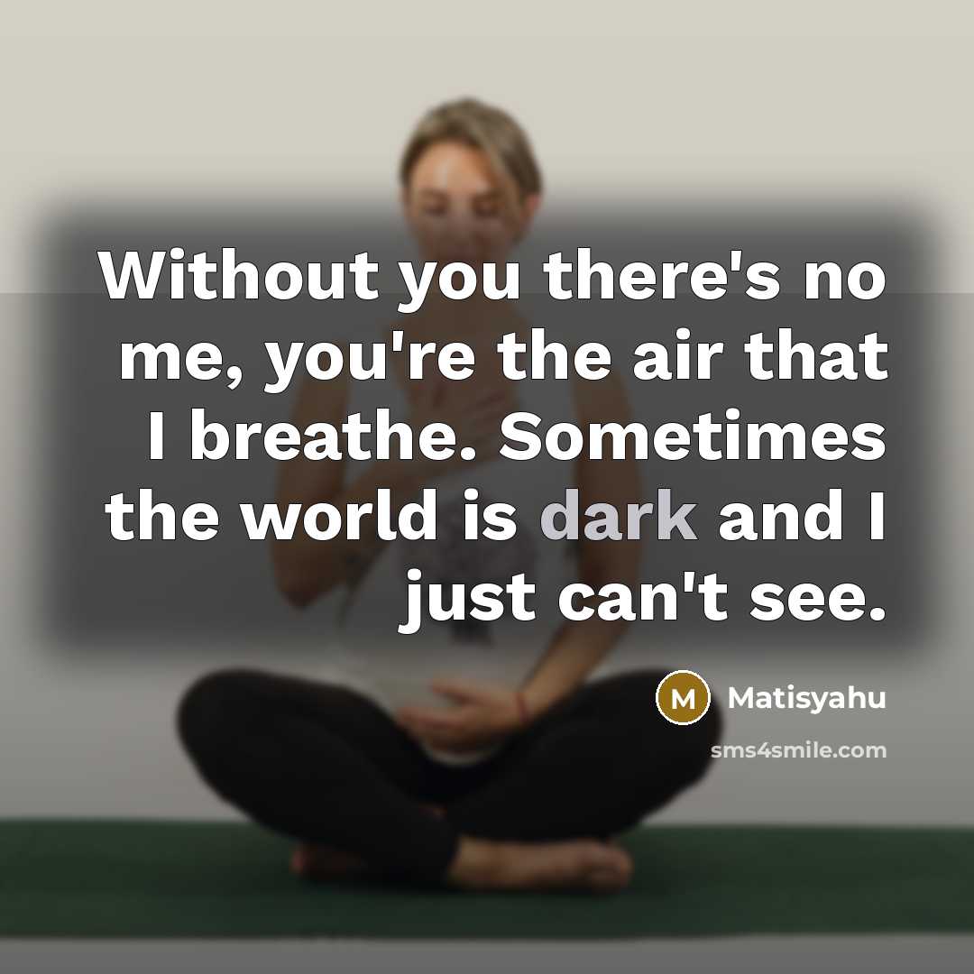 “Without you there's no me, you're the air that I breathe. Sometimes the world is dark and I just can't see.” quote by Matisyahu