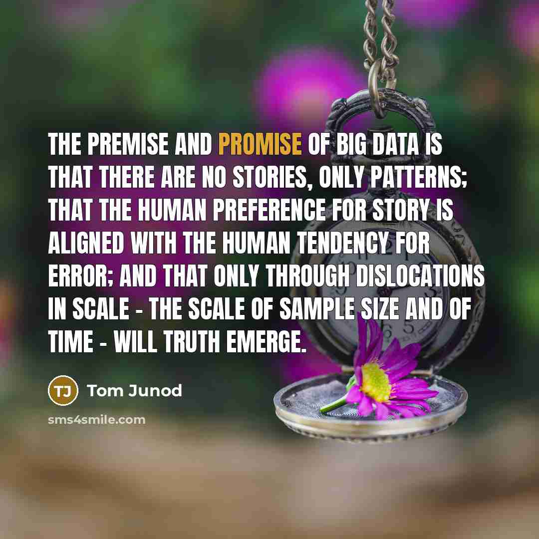 “The premise and promise of Big Data is that there…” quote by Tom Junod
