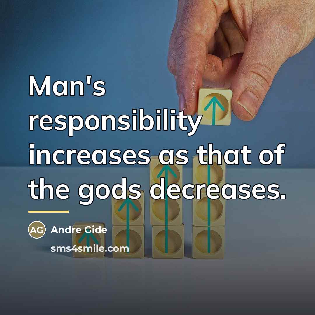 “Man's responsibility increases as that of the gods decreases.…” quote by Andre Gide