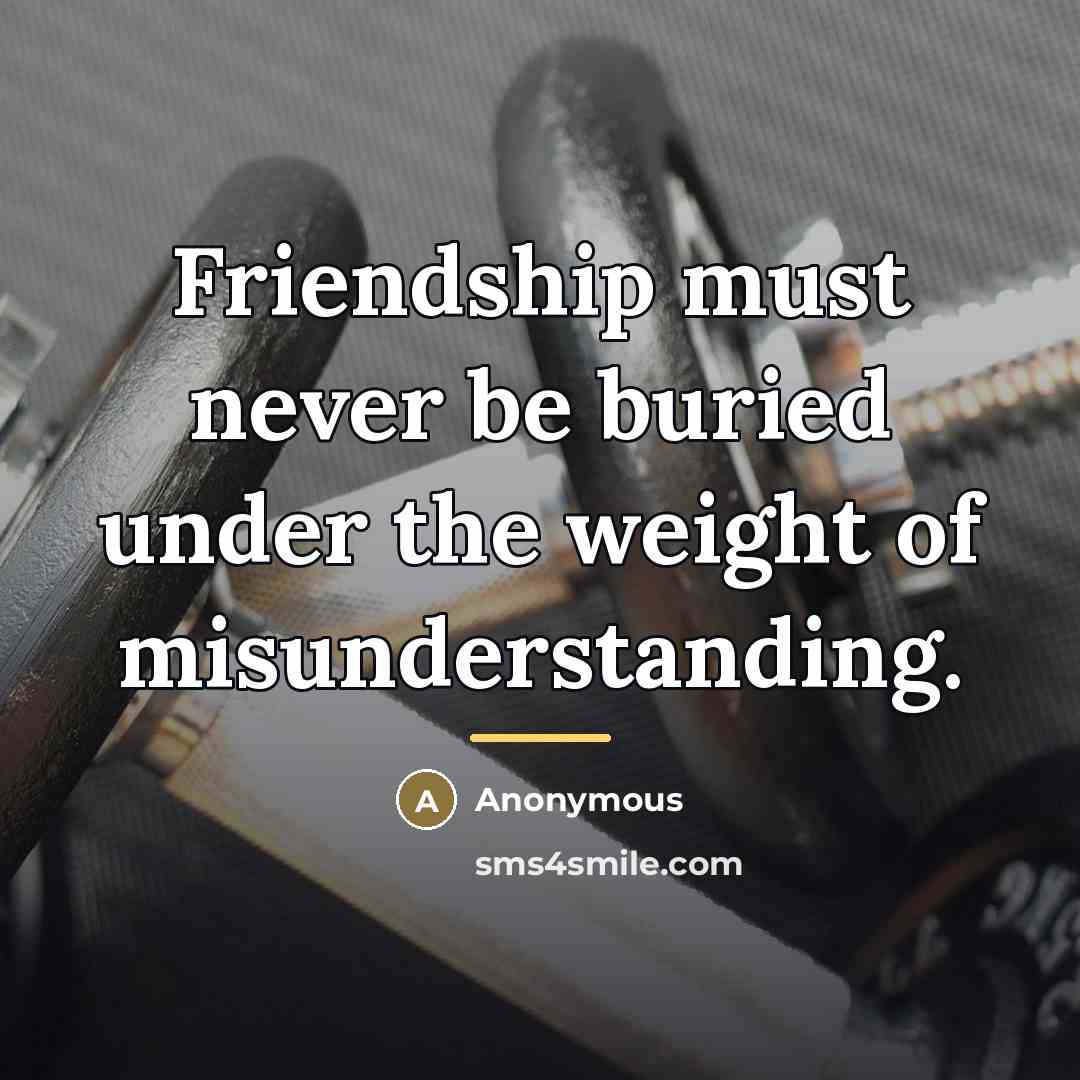 “Friendship must never be buried under the weight of misunderstanding.…” quote by Anonymous