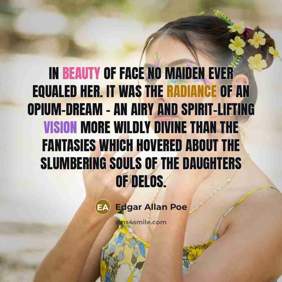 “In beauty of face no maiden ever equaled her. It…” quote by Edgar Allan Poe