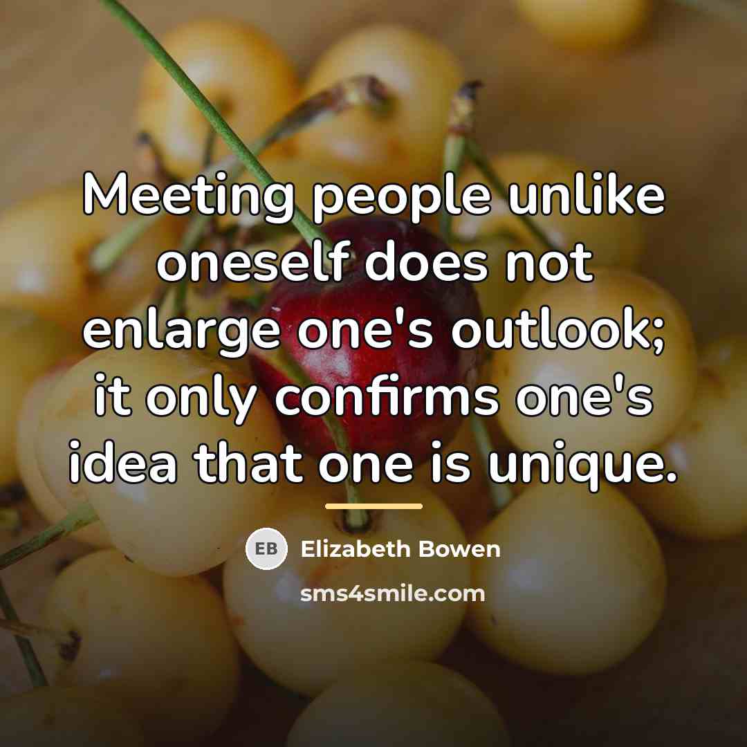 “Meeting people unlike oneself does not enlarge one's outlook; it…” quote by Elizabeth Bowen
