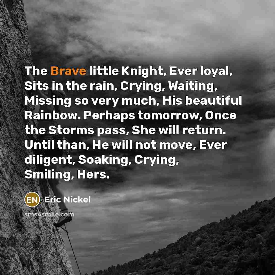 “The Brave little Knight, Ever loyal, Sits in the rain,…” quote by Eric Nickel
